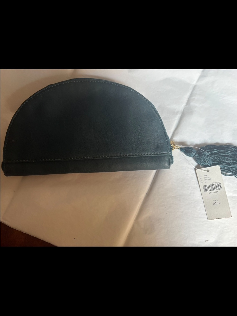 Anthropologie Embroidered 'M' Half-Moon Clutch with Tassel - Picture 2 of 7